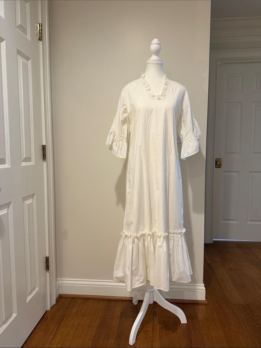 CHARLESTON SHOE CO. Cream Ruffle-Trim Maxi Dress